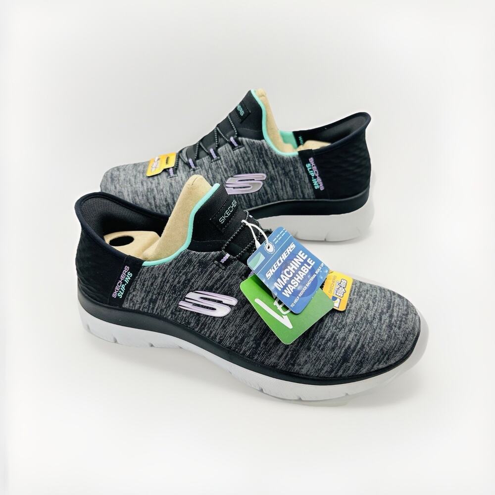 Skechers Summits Dazzling Haze Black Turquoise Womens Slip Ins Sneaker Size 9 US
